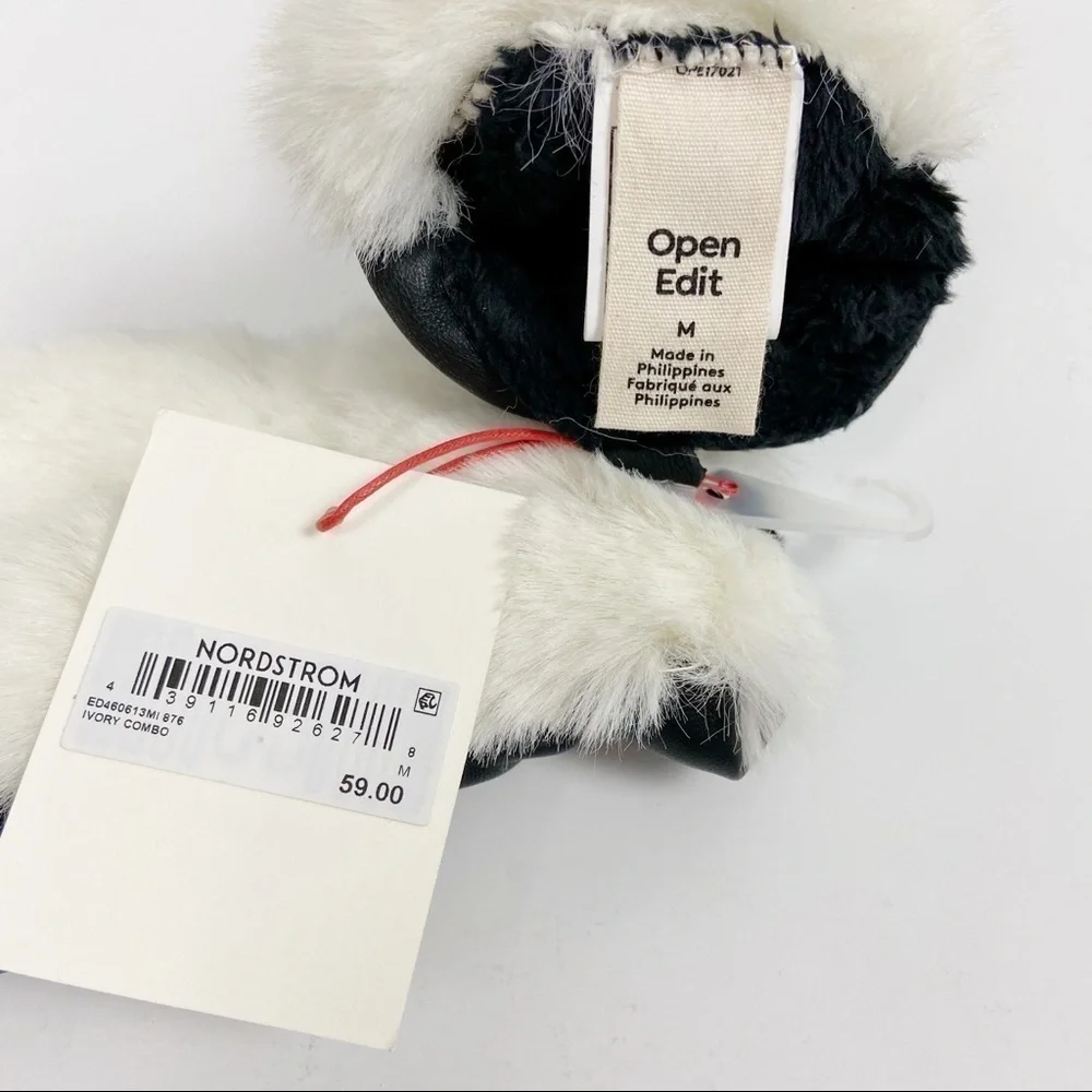 Open Edit Faux Fur & Leather Mittens Ivory